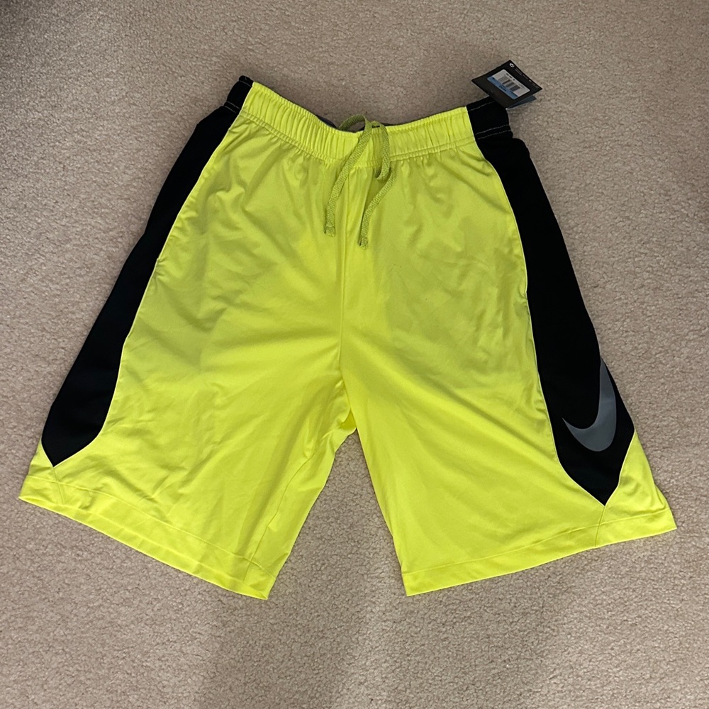 Nike Men's Bright Yellow and Black Athletic Shorts